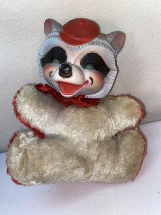 Vtg Rare 1940 - 50’s My Toy Rubber Face Red Raccoon Bandit Hat Stuffed Animal
