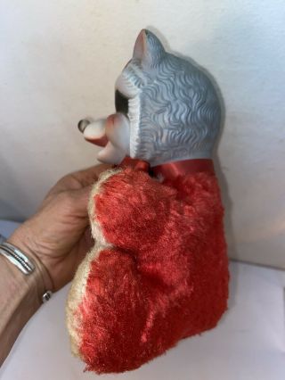 Vtg RARE 1940 - 50’s My Toy RUBBER FACE Red Raccoon Bandit Hat stuffed Animal 3