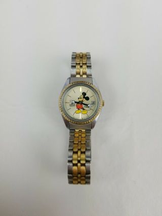 Lorus Quartz Mickey Mouse Watch Date V827 - 0050 Ladies Vintage Metal Link Band