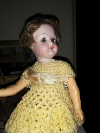 Antique 9 " Bisque Head German Doll Fully Jointed W/i.  D.