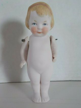 Antique German Bisque Little Girl Doll With Jointed Arms 5 Inches Tall