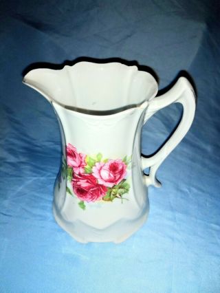 Antique Porcelain Pitcher White With Roses Marked 21,  6 1/4 " Tall 4 3/4 " Wide