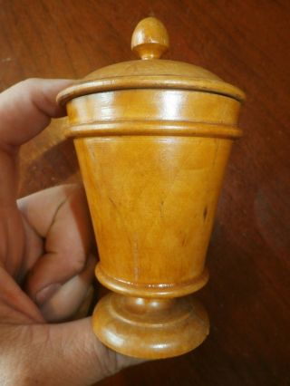 Vintage Antique Carved Turned Wooden Treenware Footed Box Container W/ Lid