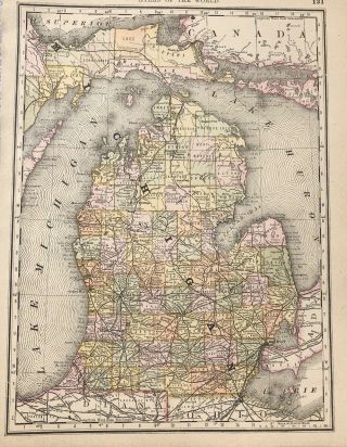 1888 Antique Map Michigan Antique Railroad And County Map