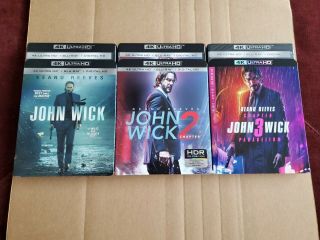 John Wick Chapters 1 - 3: W/rare Slipcovers (4k Ultra Hd & Blu - Ray) No Codes