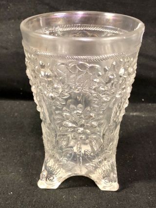 Stunning 1910 Fenton White Orange Tree Carnival Glass Footed Clear Tumbler Rare