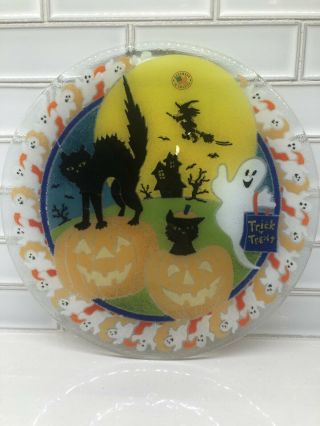 Rare Peggy Karr Glass 11” Boo Plate - Trick Or Treat Halloween Ghosts