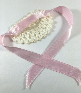 Vintage Open Weave White Bonnet/hat For Ginny With Pink Ribbon Ties (no Doll)