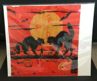 Rare Vintage 1920s 1930s Halloween Crepe Paper Panel Black Cats Singing Moon