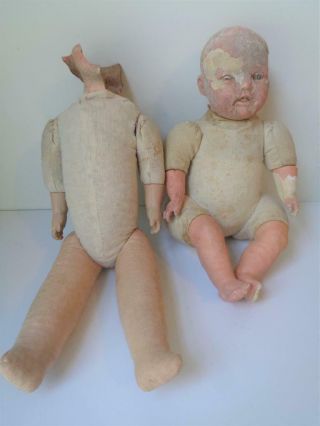 2 Antique Composition & Cloth Baby Dolls Tlc For Repair Parts Restoration