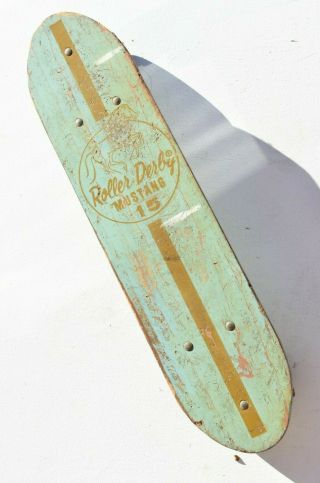 Vintage SKATEBOARD 1960 ' s ROLLER DERBY MUSTANG 15 Old Wood Skateboard RARE 3