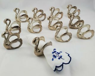 Vintage Set Of 12 Silver Plated Swan Napkin Rings - Made In Hong Kong.