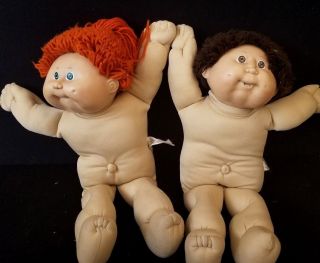 Cabbage Patch Kids Baby Dolls 1982 Boy Girl Red Brown Hair Teeth Ok Factory
