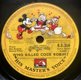 Walt Disney Silly Symphonies - Who Killed Cock Robin? - Rare 1936 Uk 78 Rpm Record