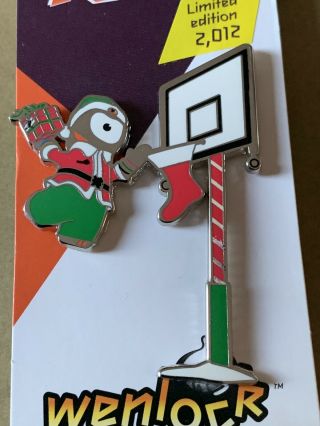 Very Rare London 2012 Pin Badge Basketball Wenlock Mascot Christmas On Card