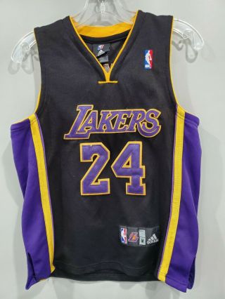 Rare Adidas La Lakers Kobe Bryant 24 Black Hollywood Nights Jersey Youth M Sewn