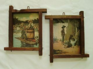 Vintage 2 Jim Daly Rustic Wood Frame Pictures Tom Sawyer Huckleberry Finn