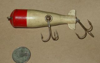 Vintage Torpedo Wood Top Water Fishing Lure Red White Collectible Old Heddon