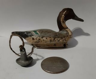 Vintage Hand Carved Miniature Wooden Duck Decoy With Weight