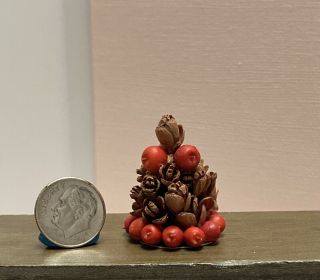 Dollhouse Miniature Vintage Artisan Christmas Fall Table Top Apples & Pinecones