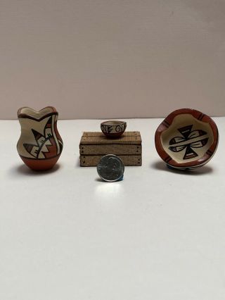 Dollhouse Miniature Artisan Decorative Native American Acoma Pottery Signed 1:12