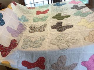 Vintage Hand Stitched Applique Butterfly Quilt 66 " X 80 " Full? Twin?