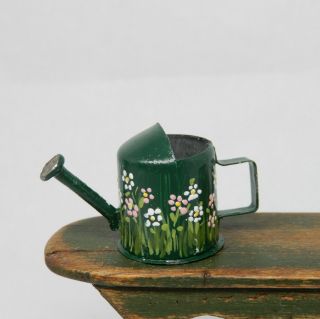 Vintage Hand Painted Watering Can Artisan Dollhouse Miniature 1:12