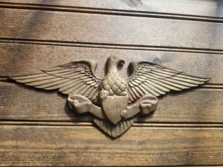Rare Vintage Brass American Eagle Wall Hanging Decor 13 " Wing Span With Shield