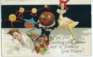 Antique Halloween Thanksgiving Postcard: L&e 2263 Hbg Haunted Goblin Men - 1910