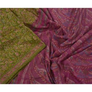 Tcw Vintage Green Sarees 100 Pure Silk Printed Floral Sari Craft Fabric