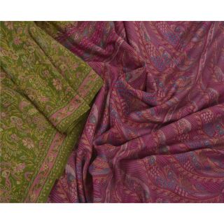 Tcw Vintage Green Sarees 100 Pure Silk Printed Floral Sari Craft Fabric 2