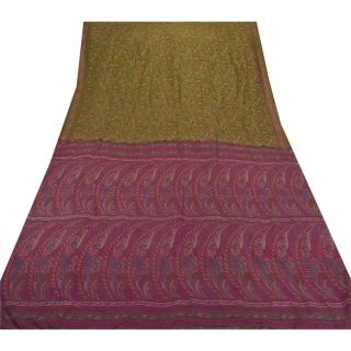 Tcw Vintage Green Sarees 100 Pure Silk Printed Floral Sari Craft Fabric 3