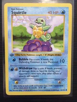 Rare Pokemon Squirtle 63/102 Shadowless ⭐1st Edition⭐ Base Set 1999 Wotc