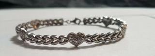 Vintage Bracelet 5 Heart Otc Sterling Silver 925 12 Grams 7.  5 " Chevron Links