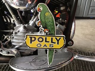 Rare Vintage Porcelain Die Cut Metal Polly Gas Parrot Sign Ford Chevy Harley