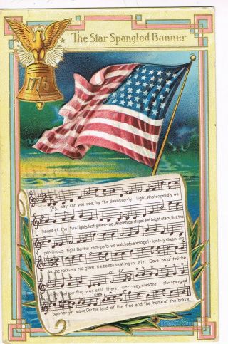 Antique Embossed Patriotic Postcard " The Star Spangled Banner ",  Music & Lyrics