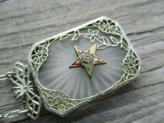 Antique Silver & Camphor Glass Necklace With Fraternal Eastern Star Emblem