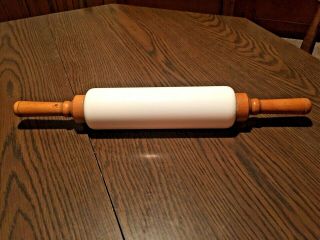 Antique 18 Inch Milk Glass Rolling Pin With Wooden Handles