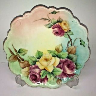 Antique Hand Painted Limoges France Porcelain Plate Pastels,  Roses