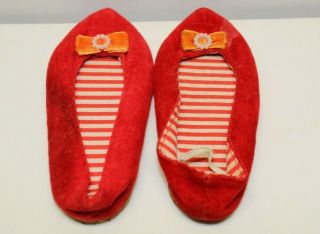 1 Pair Chatty Cathy Vintage Doll Shoes Red Velvet Marked Japan 4 "