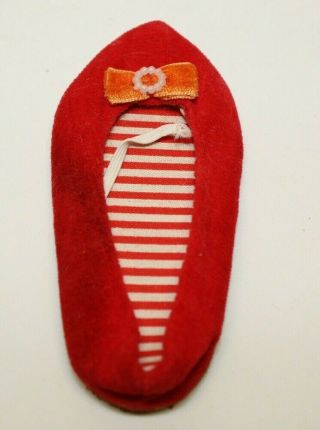1 PAIR CHATTY CATHY VINTAGE DOLL SHOES RED VELVET MARKED JAPAN 4 