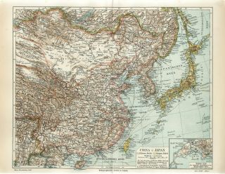 1895 China Japan Korea Mongolia Taiwan Russia Sakhalin Vladivostok Antique Map