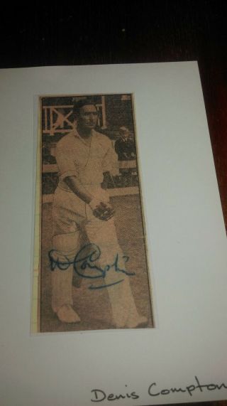Denis Compton Autograph England Cricket - Rare - Laid Down To Postcard