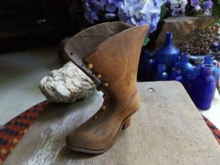 Small Primitive Vintage Hand Made Wood Folk Art Ladies Boot Signed Jaf 87