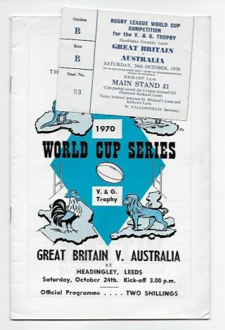 Programme & Rare Ticket England V Australia 1970 Rugby League World Cup