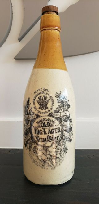 Antique Christian Moerlein Old Jug Lager Stoneware Bottle - Cincinnati