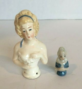 2 Vintage Porcelain Pincushion Half Doll Heads Made In Germany