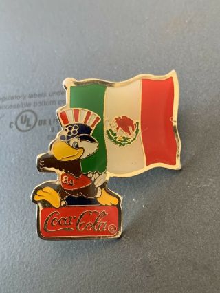 V Rare La 1984 Olympics Pin Badge Mascot Coke Coca Cola Los Angeles Mexico Flag
