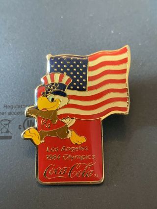 Very Rare La 1984 Olympics Pin Badge Sam Mascot Coke Coca Cola Los Angeles Flag