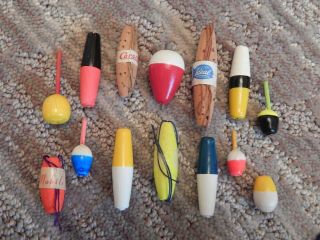 14 Vintage Panfish & Fly Fishing Bobbers & Floats (wooden & Cork,  No Plastic) Nos